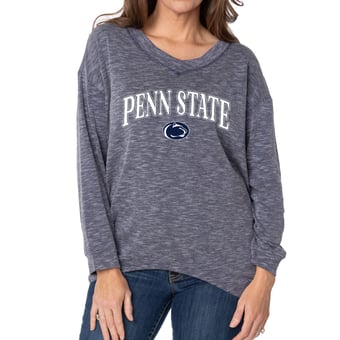 Women's Navy Penn State Nittany Lions Oversized Bailey Long Sleeve V-Neck Tri-Blend Tunic