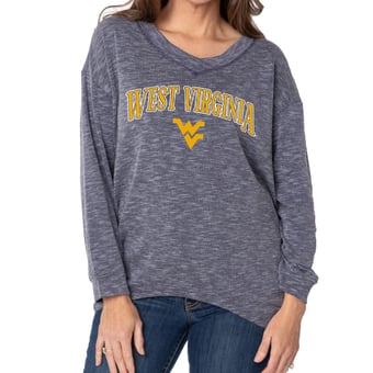 Women's Navy West Virginia Mountaineers Oversized Bailey Long Sleeve V-Neck Tri-Blend Tunic
