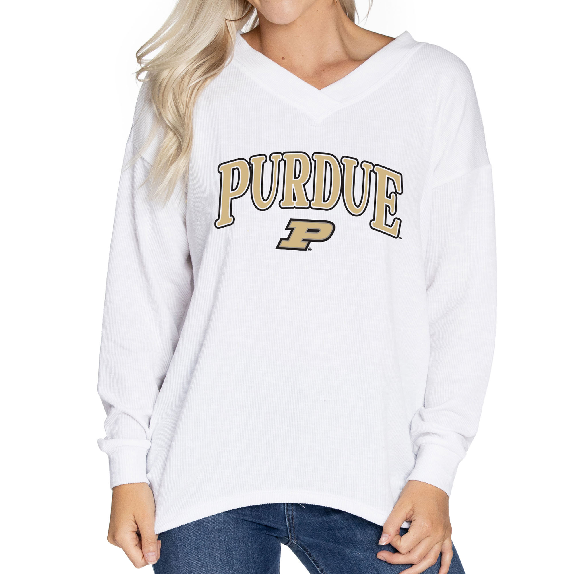 Women’s White Purdue Boilermakers Oversized Bailey Long Sleeve V-Neck Tri-Blend Tunic Women’s White Purdue Boilermakers Oversized Bailey Long Sleeve V-Neck Tri-Blend Tunic