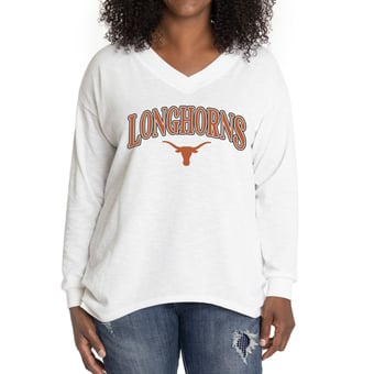 Women's White Texas Longhorns Oversized Bailey Long Sleeve V-Neck Tri-Blend Tunic