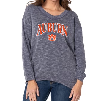 Women's Navy Auburn Tigers Oversized Bailey Long Sleeve V-Neck Tri-Blend Tunic
