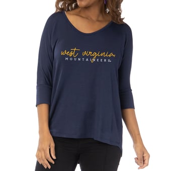 Women's Navy West Virginia Mountaineers Tamara Scoop Neck 3/4-Sleeve Top