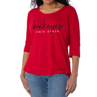 Women's Scarlet Ohio State Buckeyes Tamara Scoop Neck 3/4-Sleeve Top