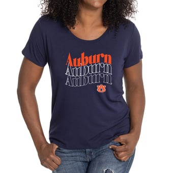 Women's Navy Auburn Tigers Scarlet Scoop Neck T-Shirt