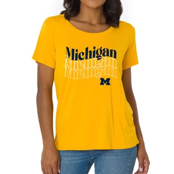 Women's Maize Michigan Wolverines Scarlet Scoop Neck T-Shirt