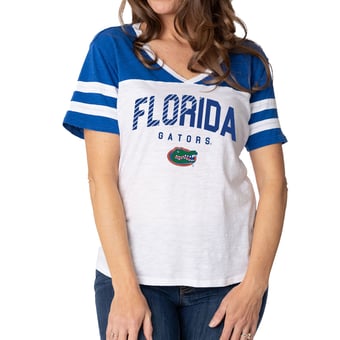 Women's White/Royal Florida Gators Silvey Color Block Jersey T-Shirt