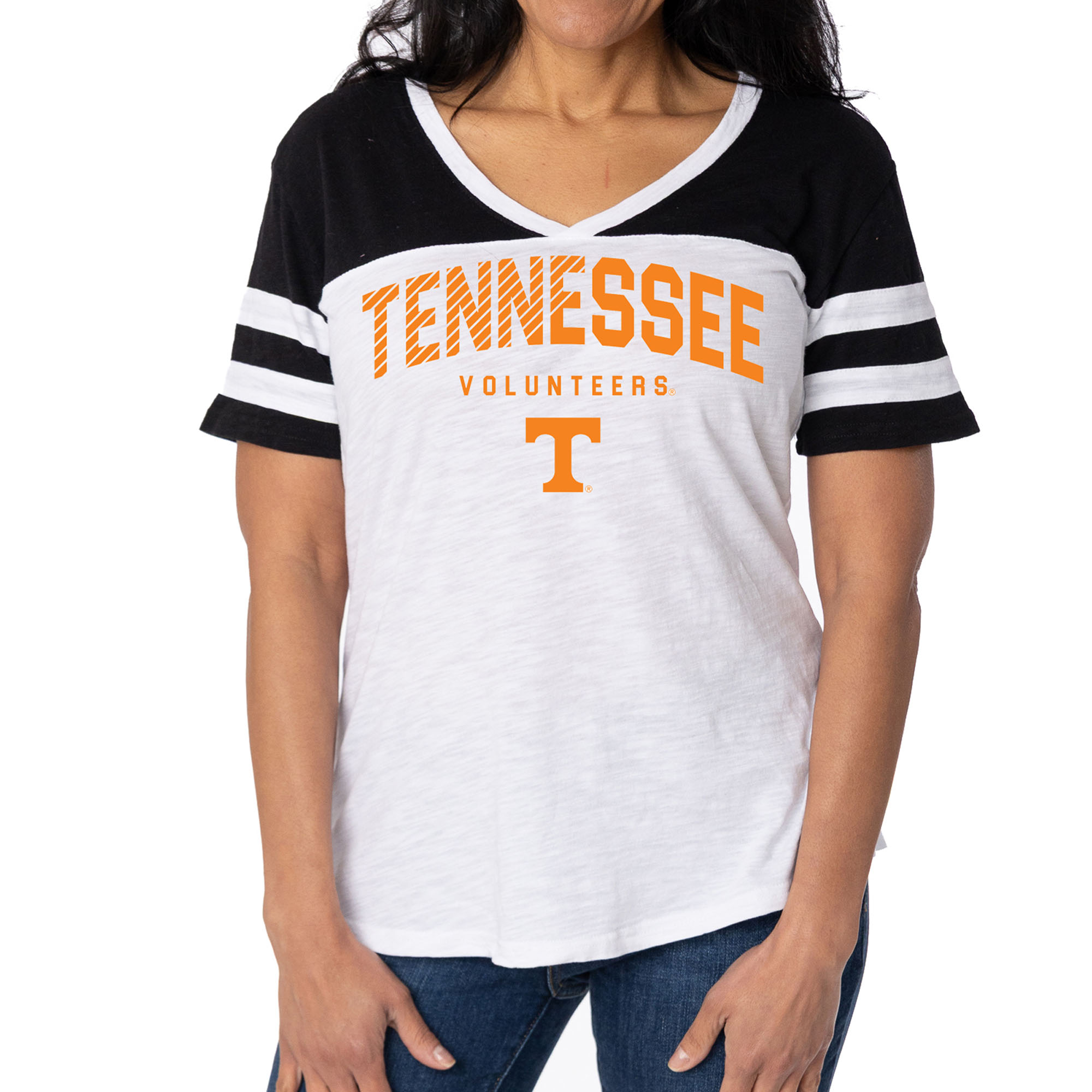 Women's White/Black Tennessee Volunteers Silvey Color Block Jersey T-Shirt