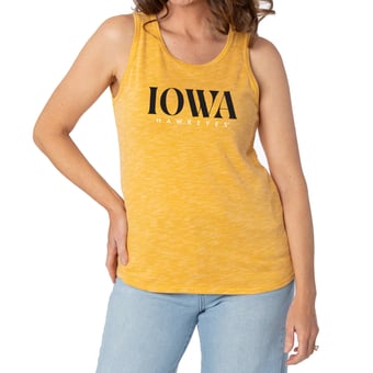 Women's Gold Iowa Hawkeyes Blake Sandwash Rib-Knit Tri-Blend Tank Top