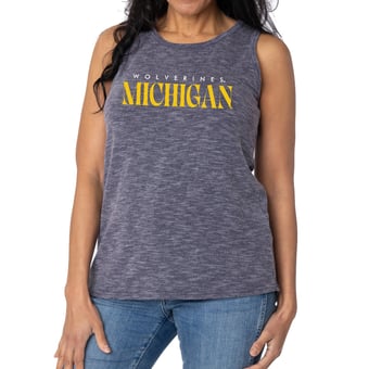 Women's Navy Michigan Wolverines Blake Sandwash Rib-Knit Tri-Blend Tank Top