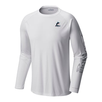 Men's Columbia White Miami Marlins Terminal Tackle Long Sleeve Shirt