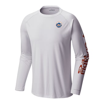 Men's Columbia White New York Mets Terminal Tackle Long Sleeve Shirt