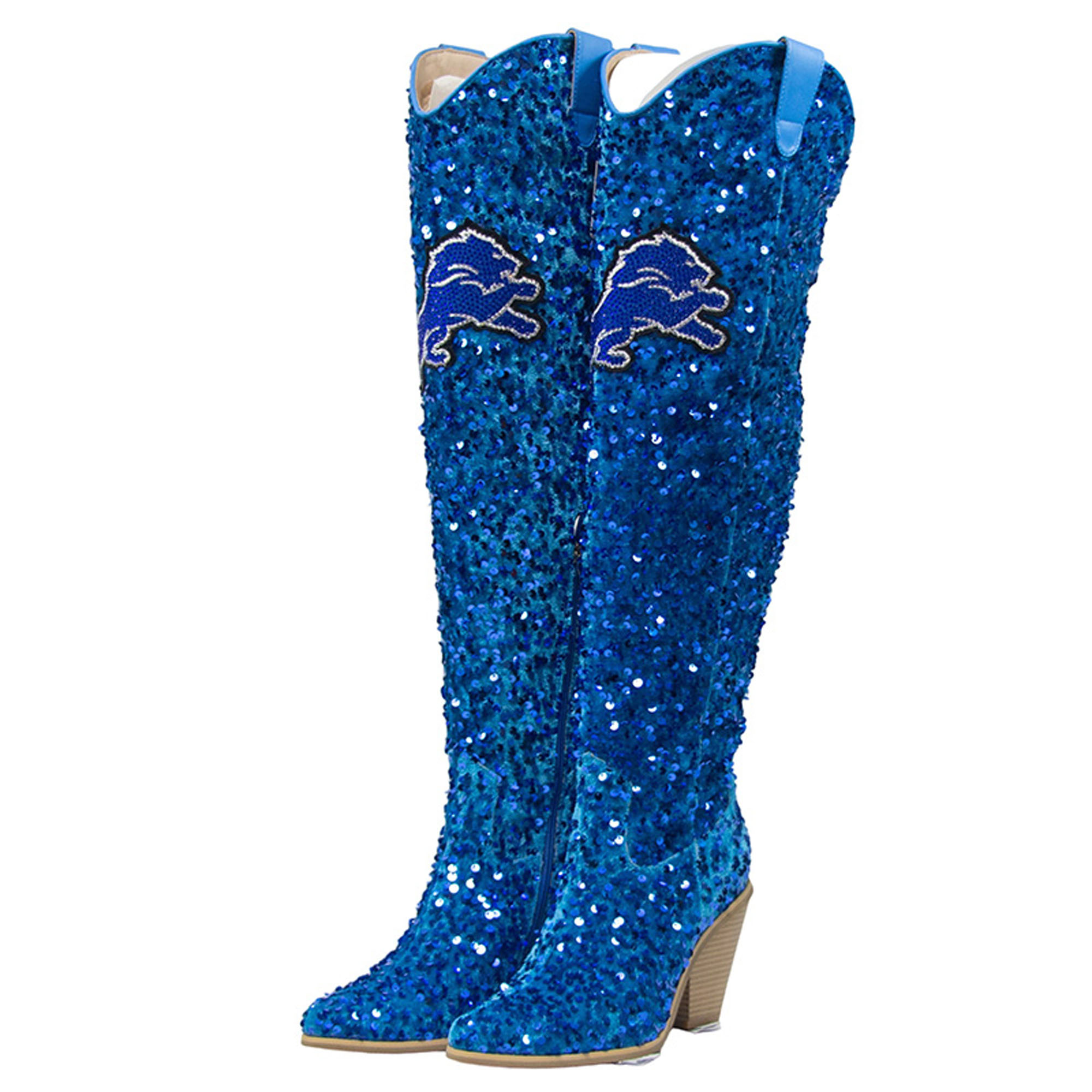 Women's FABGATING by Cuce Blue Detroit Lions Over-the-Knee Sequin Boots