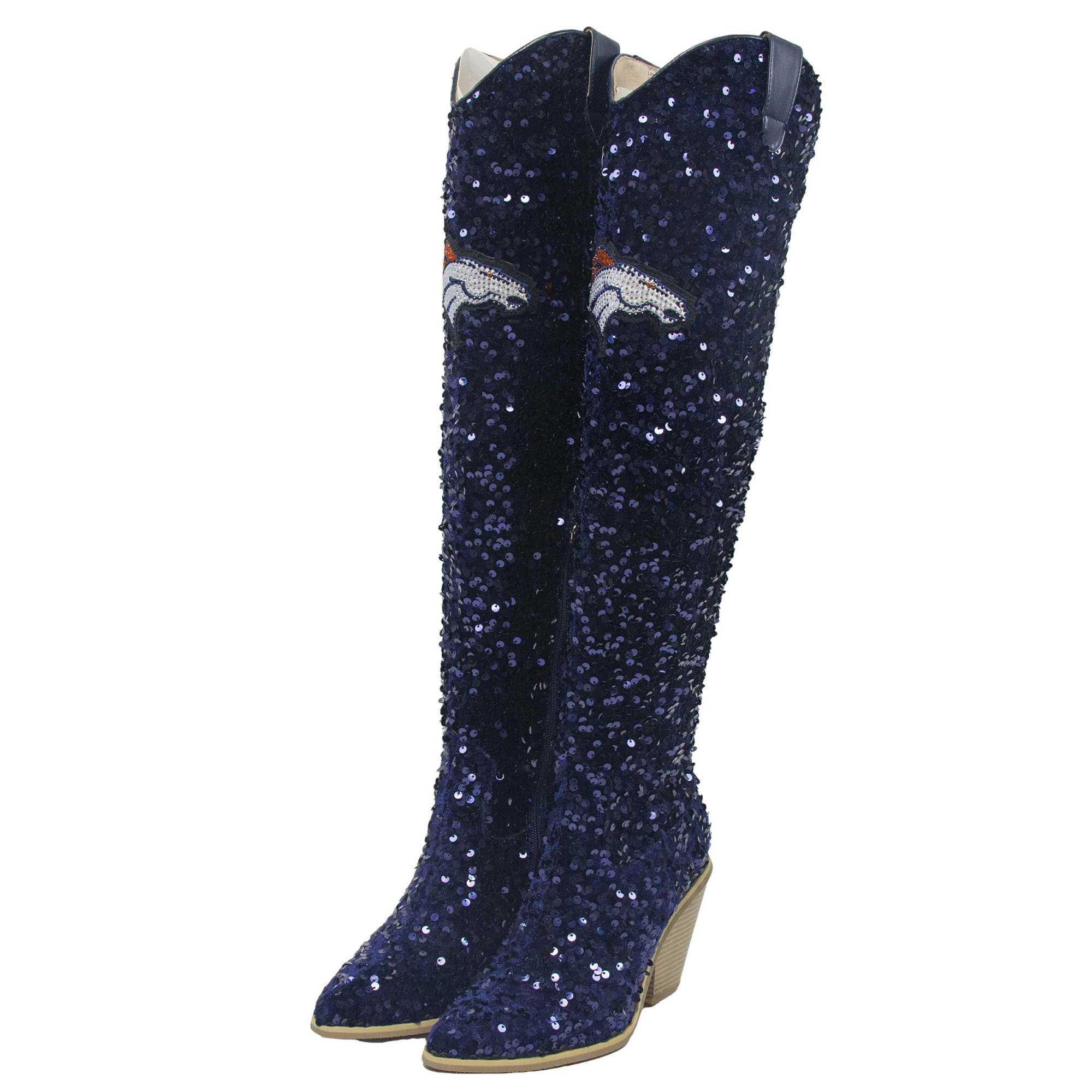 Women's FABGATING by Cuce  Navy Denver Broncos Over-the-Knee Sequin Boots