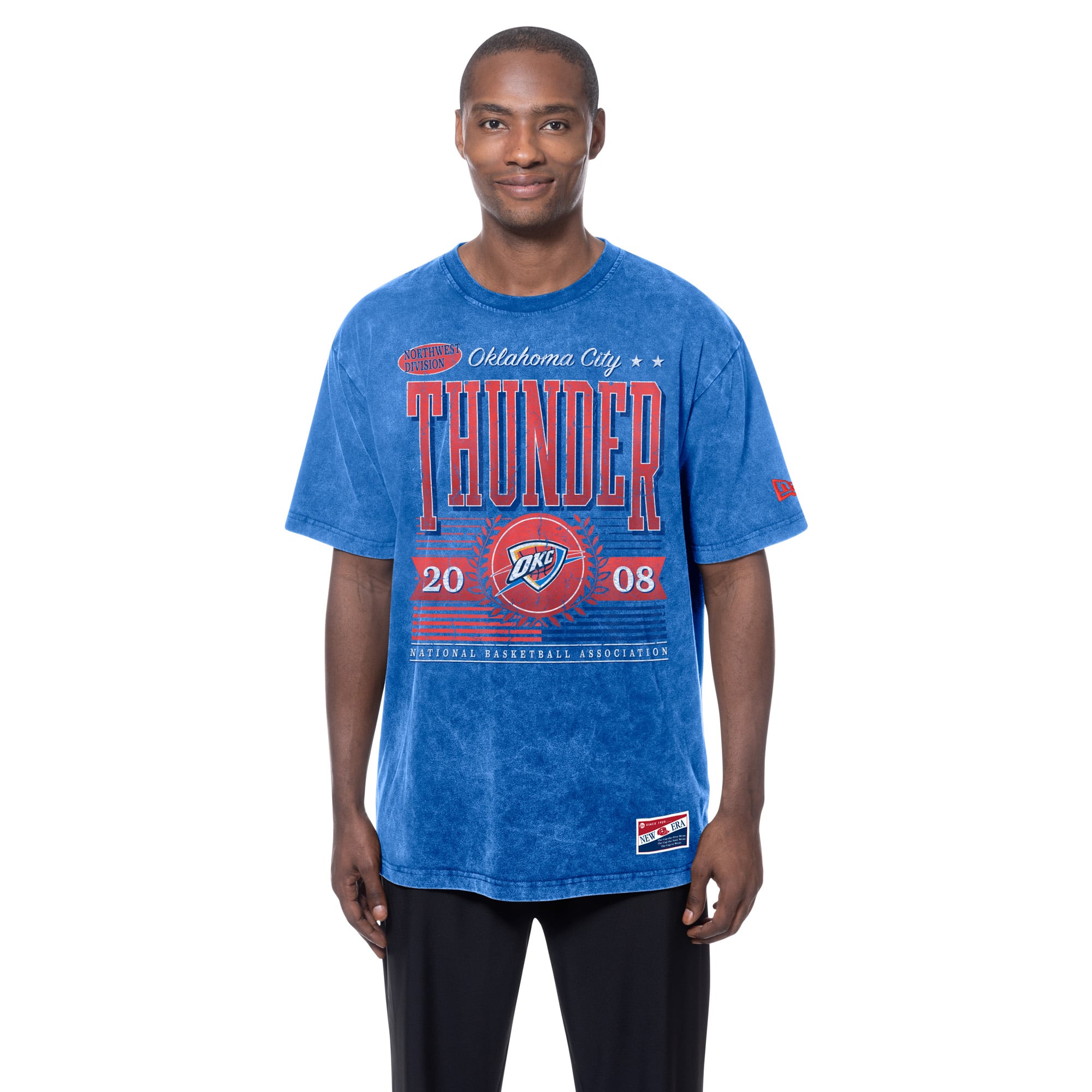 Men's New Era  Blue Oklahoma City Thunder Oversized Throwback Collection Mineral Wash T-Shirt