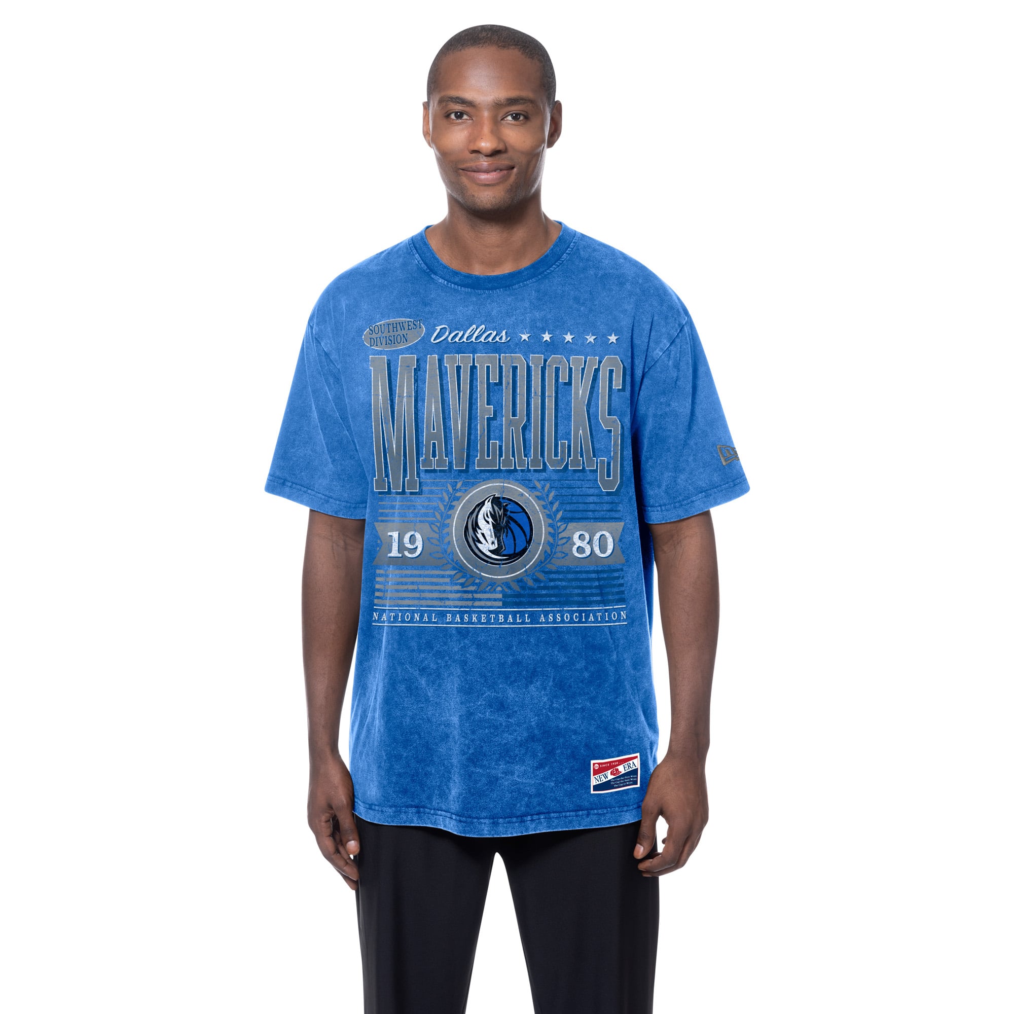 New Era Men's Blue Dallas Mavericks Oversized Throwback Collection Mineral Wash T-Shirt - Blue