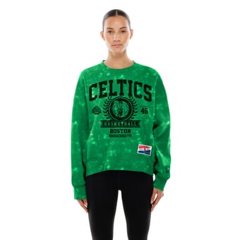 Women's New Era  Kelly Green Boston Celtics Throwback Collection Mineral Wash Crewneck Sweatshirt