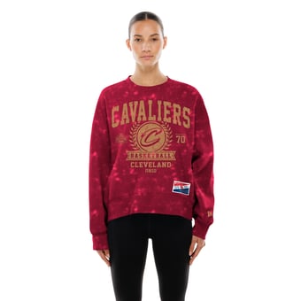 Women's New Era  Wine Cleveland Cavaliers Throwback Collection Mineral Wash Crewneck Sweatshirt