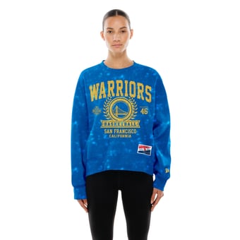 Women's New Era  Royal Golden State Warriors Throwback Collection Mineral Wash Crewneck Sweatshirt