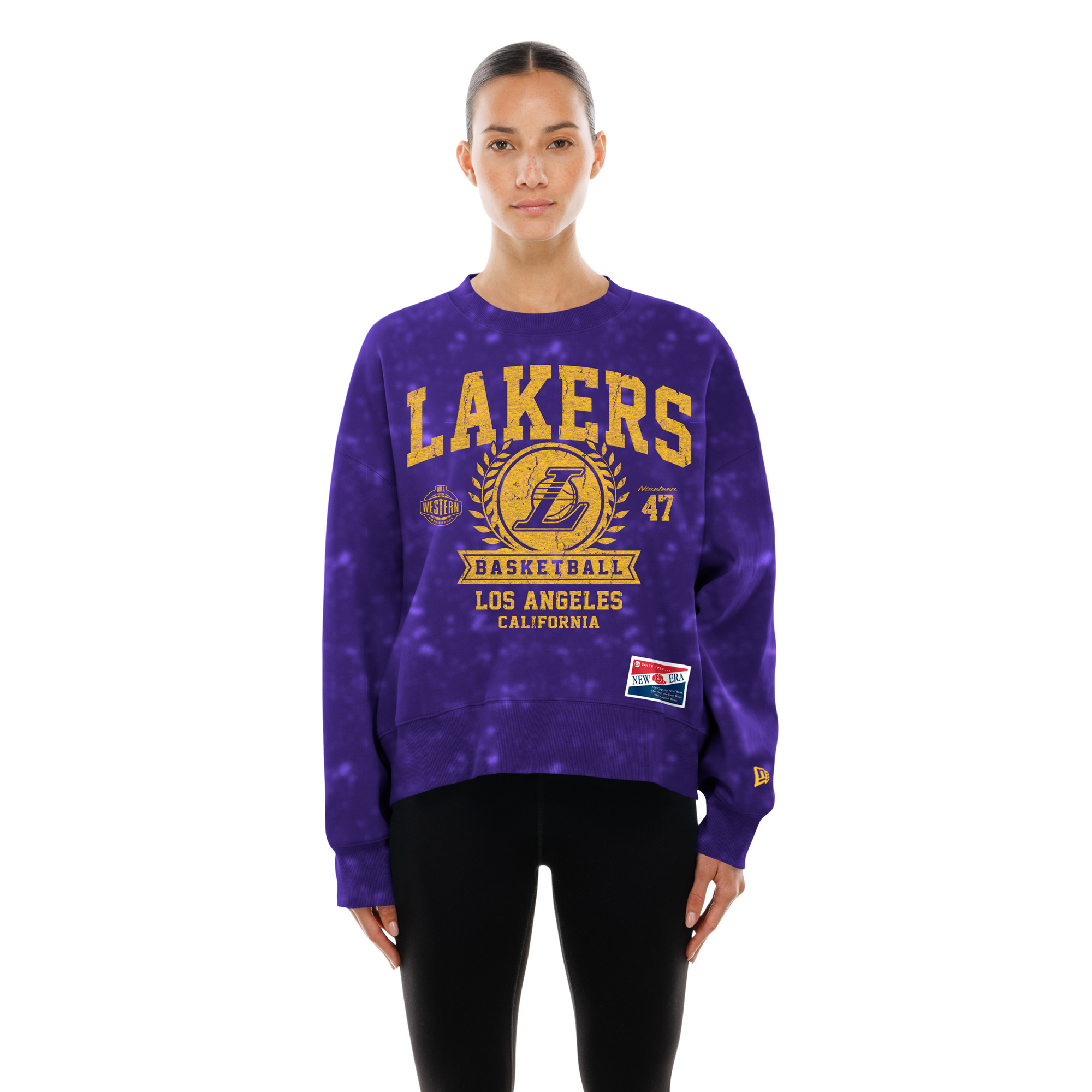 Women's New Era  Purple Los Angeles Lakers Throwback Collection Mineral Wash Crewneck Sweatshirt