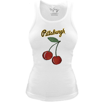 Women's Tiny Turnip White Pittsburgh Pirates Fitted Cherries Tri-Blend Tank Top