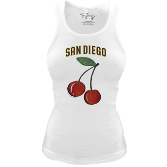 Women's Tiny Turnip White San Diego Padres Fitted Cherries Tri-Blend Tank Top