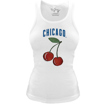 Women's Tiny Turnip White Chicago Cubs Fitted Cherries Tri-Blend Tank Top