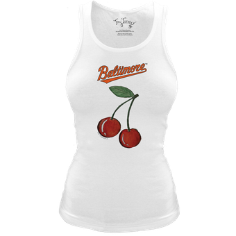 Women's Tiny Turnip White Baltimore Orioles Fitted Cherries Tri-Blend Tank Top
