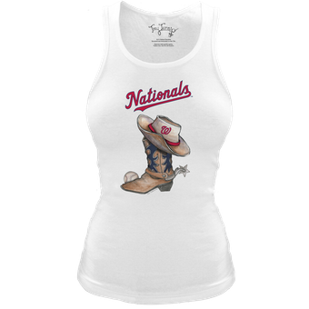Women's Tiny Turnip White Washington Nationals Fitted Vintage Cowboy Boot Tri-Blend Tank Top