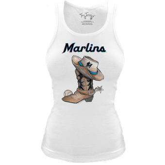 Women's Tiny Turnip White Miami Marlins Fitted Vintage Cowboy Boot Tri-Blend Tank Top
