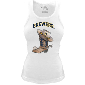Women's Tiny Turnip White Milwaukee Brewers Fitted Vintage Cowboy Boot Tri-Blend Tank Top
