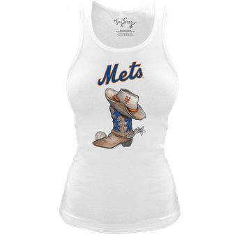 Women's Tiny Turnip White New York Mets Fitted Vintage Cowboy Boot Tri-Blend Tank Top