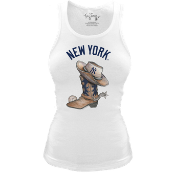 Women's Tiny Turnip White New York Yankees Fitted Vintage Cowboy Boot Tri-Blend Tank Top