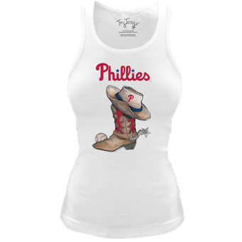 Women's Tiny Turnip White Philadelphia Phillies Fitted Vintage Cowboy Boot Tri-Blend Tank Top