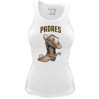Women's Tiny Turnip White San Diego Padres Fitted Vintage Cowboy Boot Tri-Blend Tank Top