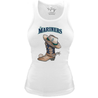 Women's Tiny Turnip White Seattle Mariners Fitted Vintage Cowboy Boot Tri-Blend Tank Top