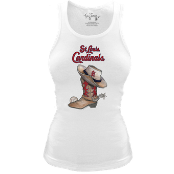 Women's Tiny Turnip White St. Louis Cardinals Fitted Vintage Cowboy Boot Tri-Blend Tank Top