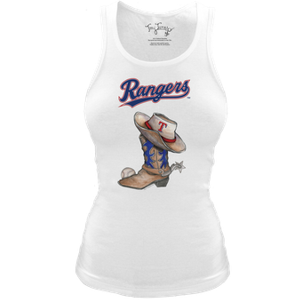 Women's Tiny Turnip White Texas Rangers Fitted Vintage Cowboy Boot Tri-Blend Tank Top
