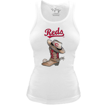 Women's Tiny Turnip White Cincinnati Reds Fitted Vintage Cowboy Boot Tri-Blend Tank Top