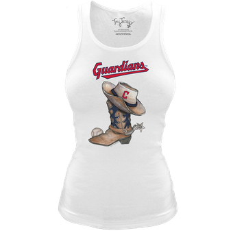 Women's Tiny Turnip White Cleveland Guardians Fitted Vintage Cowboy Boot Tri-Blend Tank Top
