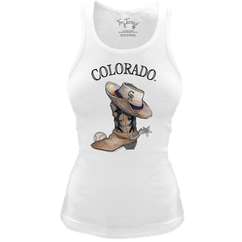Women's Tiny Turnip White Colorado Rockies Fitted Vintage Cowboy Boot Tri-Blend Tank Top