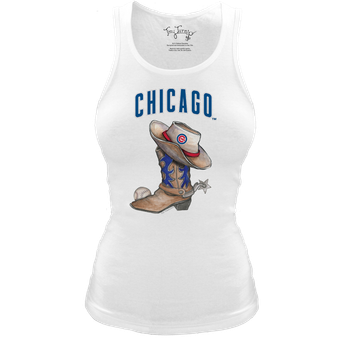 Women's Tiny Turnip White Chicago Cubs Fitted Vintage Cowboy Boot Tri-Blend Tank Top