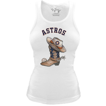 Women's Tiny Turnip White Houston Astros Fitted Vintage Cowboy Boot Tri-Blend Tank Top