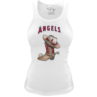 Women's Tiny Turnip White Los Angeles Angels Fitted Vintage Cowboy Boot Tri-Blend Tank Top