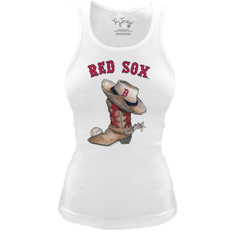 Women's Tiny Turnip White Boston Red Sox Fitted Vintage Cowboy Boot Tri-Blend Tank Top