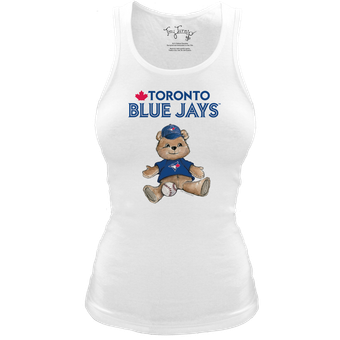 Women's Tiny Turnip White Toronto Blue Jays Fitted Teddy Bear Tri-Blend Tank Top