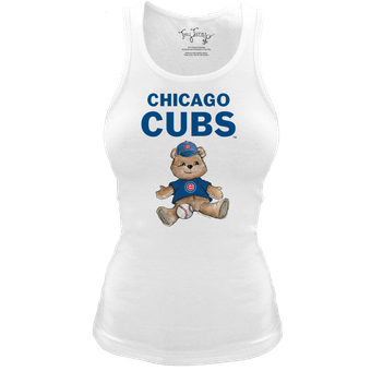 Women's Tiny Turnip White Chicago Cubs Fitted Teddy Bear Tri-Blend Tank Top