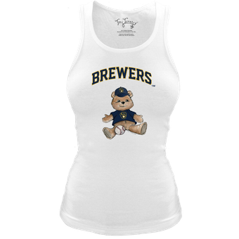 Women's Tiny Turnip White Milwaukee Brewers Fitted Teddy Bear Tri-Blend Tank Top