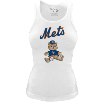 Women's Tiny Turnip White New York Mets Fitted Teddy Bear Tri-Blend Tank Top