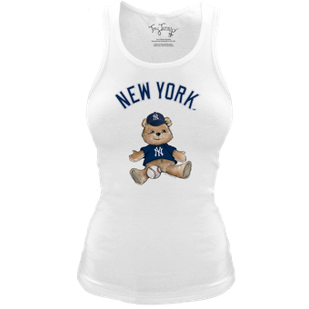 Women's Tiny Turnip White New York Yankees Fitted Teddy Bear Tri-Blend Tank Top