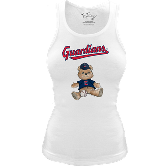 Women's Tiny Turnip White Cleveland Guardians Fitted Teddy Bear Tri-Blend Tank Top